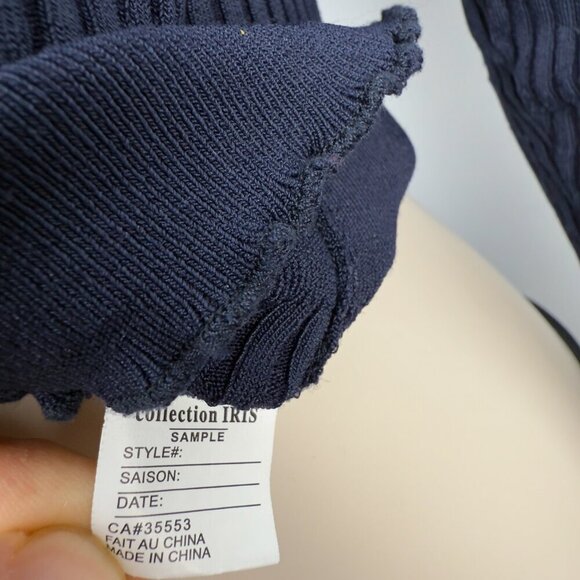 IRIS SETLAKWE Cropped Ribbed & Textured 3/4 Sleeves Designer Navy Blue Sweater S - Picture 7 of 9
